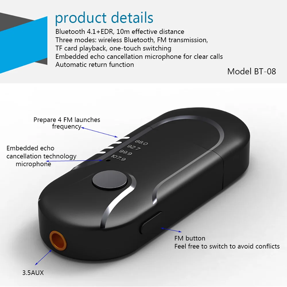 Автомобильный беспроводной музыкальный аудио приемник адаптер Bluetooth приемник 3.5aux/USB двойной выход громкой связи 3,5 мм разъем Aux передатчик