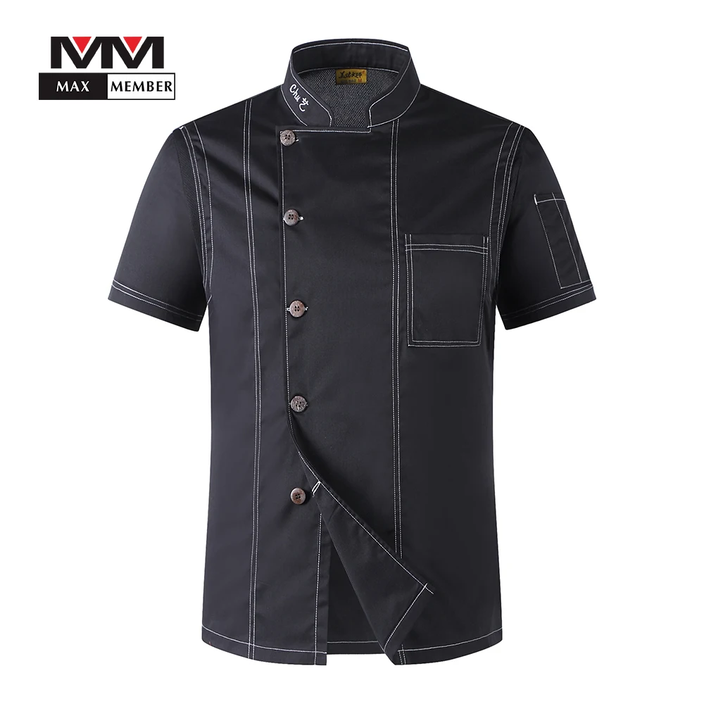 

M-3XL Men Solid Single Breasted High Quality Kitchen Cook Uniform Short-sleeved Hotel Restaurant Bakery Waiter T-shirt Top