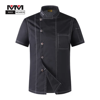 

M-3XL Men Solid Single Breasted High Quality Kitchen Cook Uniform Short-sleeved Hotel Restaurant Bakery Waiter T-shirt Top