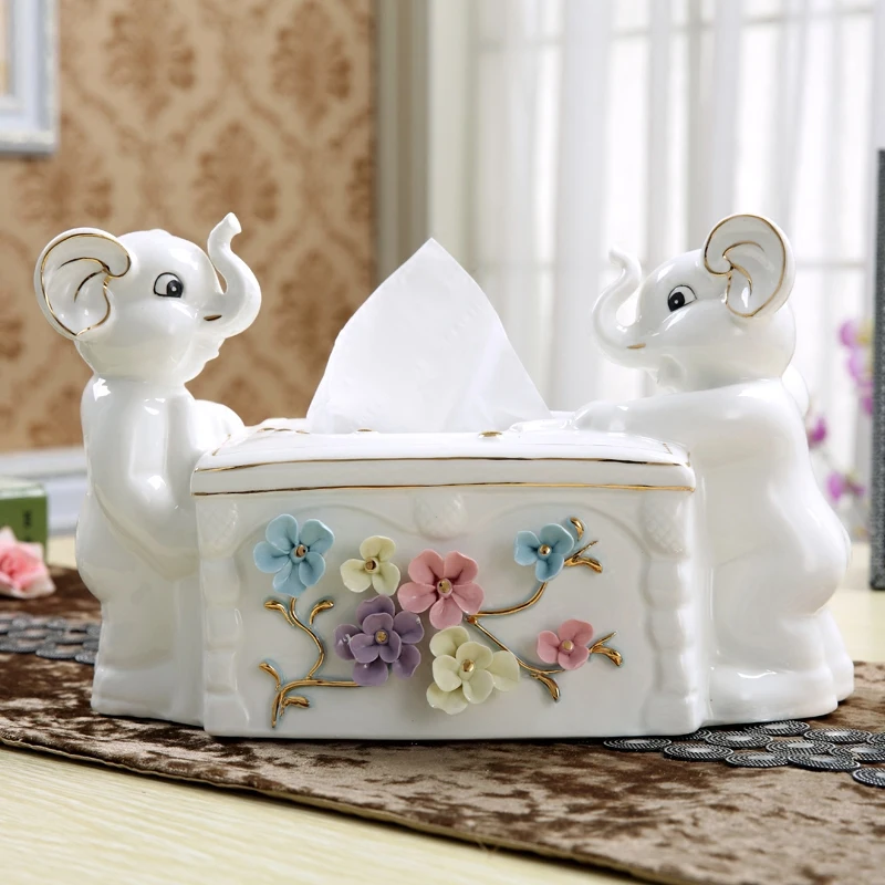 ceramic elephant tissue box Case home decor crafts room decoration