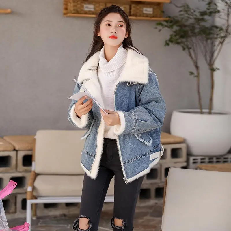 

Winter Clothing Plus Velvet Thick Warm Loose Short Denim Coat Motorcycle Jacket Top Maternity Clothings Outerwear
