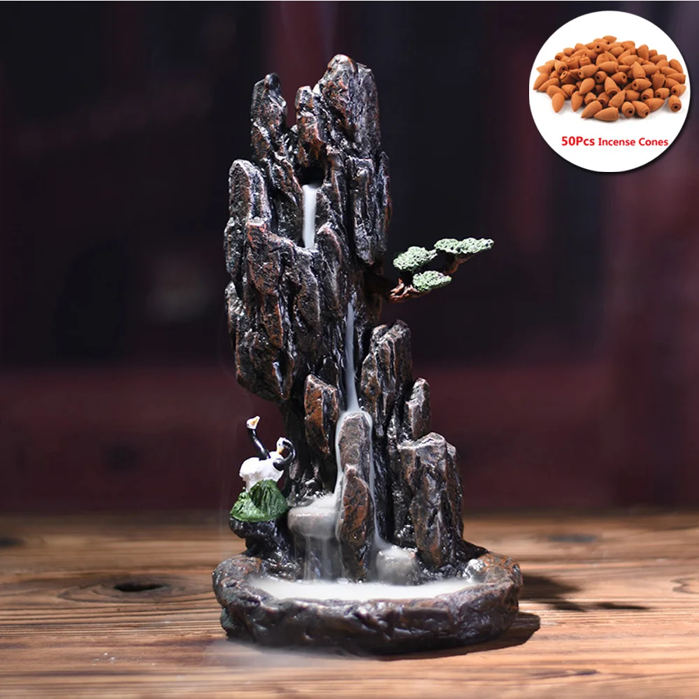 

Resin Incense Burner Smoke Waterfall Back Holder Mountain Shape 13.5*13cm Ceramic Gift Home Cones High quality