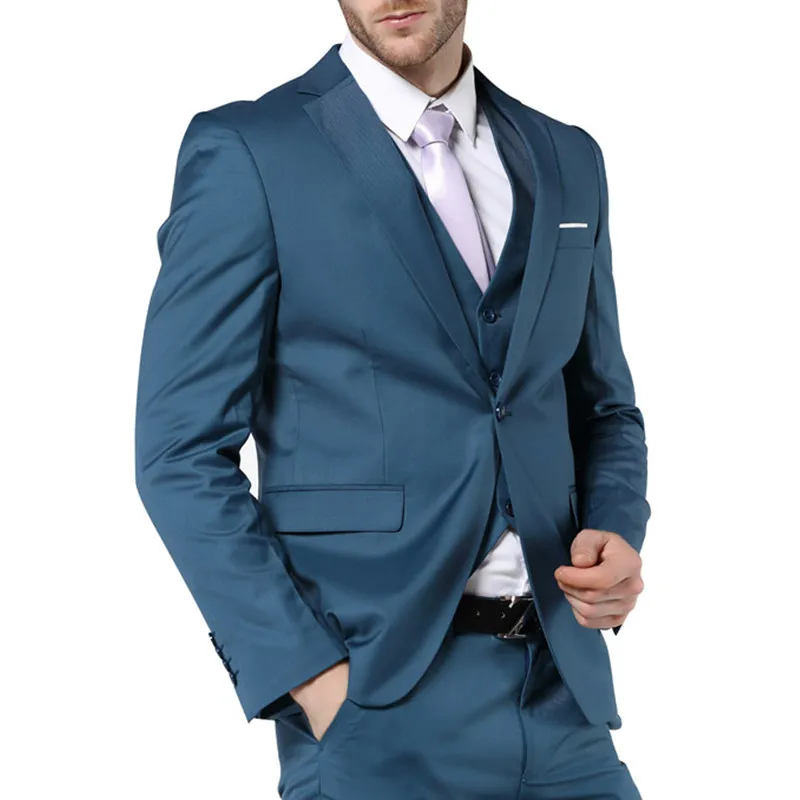Пользовательские Новое поступление Для мужчин костюмы светло-голубой Нарядные Костюмы для свадьбы для Для мужчин Slim Fit костюмы для Для