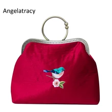 Angelatracy красный вышивка птица мешок Для женщин Сумочка бархатная клатч темно-красный вечерние сумки борется бархат Для женщин Курьерские сумки