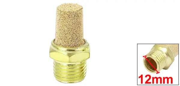 12mm Dia Male Thread Silencer Noise Exhaust Pneumatic Muffler Gold Tone