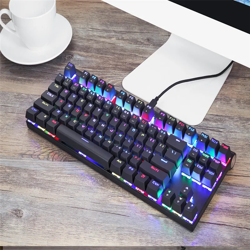  Motospeed CK101 Wired Mechanical Keyboard Metal 87Keys RGB Blue Red Switch Game LED Backlit Tablet 