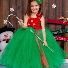 Шикарное рождественское платье-пачка с красным цветком для девочек красный, зеленый и белый Рождественский костюм для девочек для свадебных торжеств