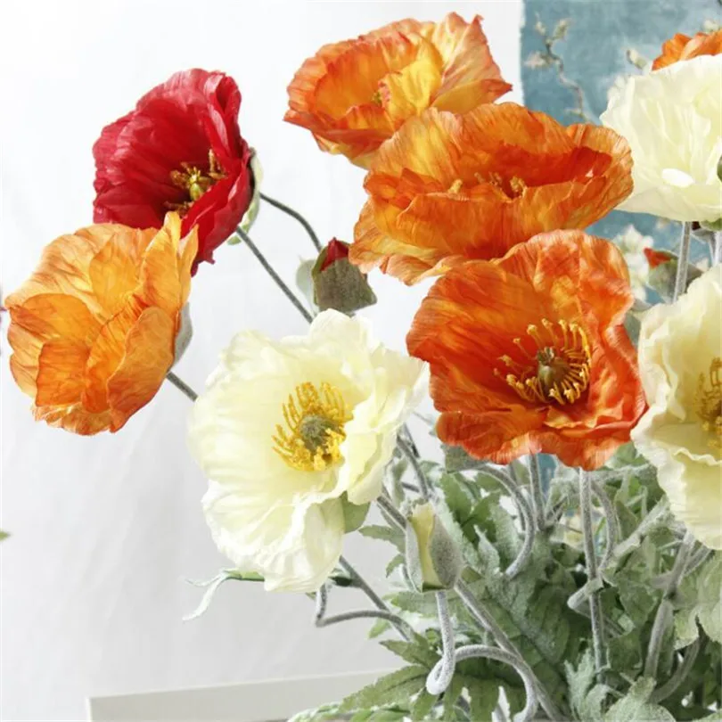 24 шт., искусственный цветок кукурузы, цветок мака, ветка белого/Красного/оранжевого цвета, Шелковый Флокированный цветок, цветок мака, 27,56 дюймов, декоративные цветы