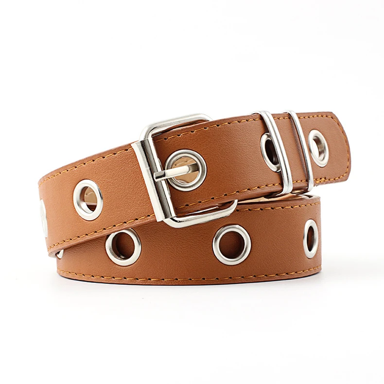 Women Punk metal chain PU leather Fashion Belt Adjustable Single Eyelet Grommet Leather Buckle Belt Multicolor selection