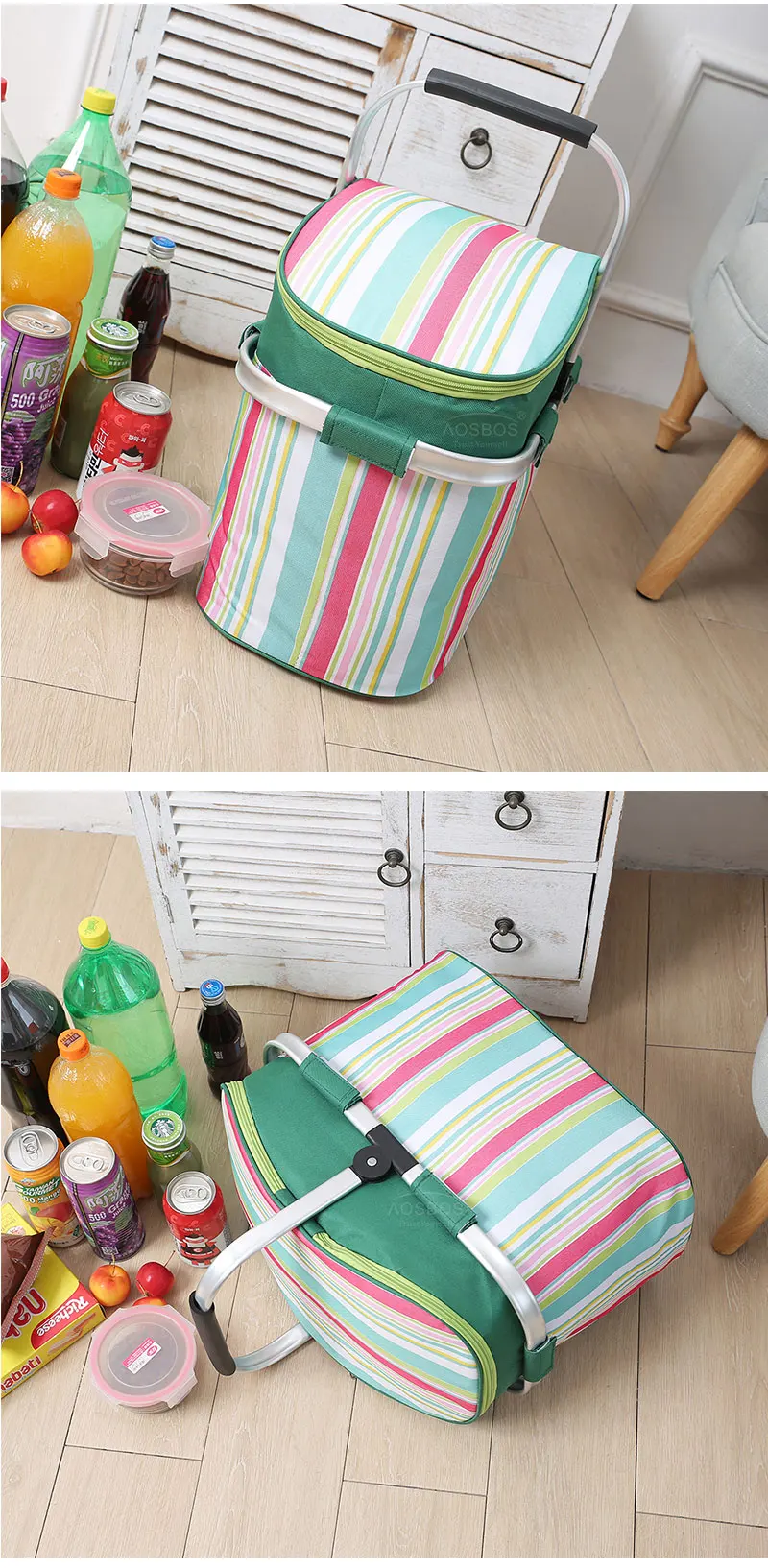 striped lunch bag