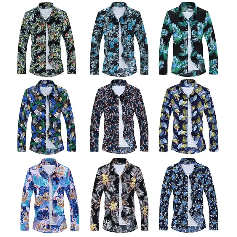 

Long sleeve Hawaiian Style Casual Floral Men's Shirt Dress Camisa Social Shirt for Men Blouse Male Plus Size