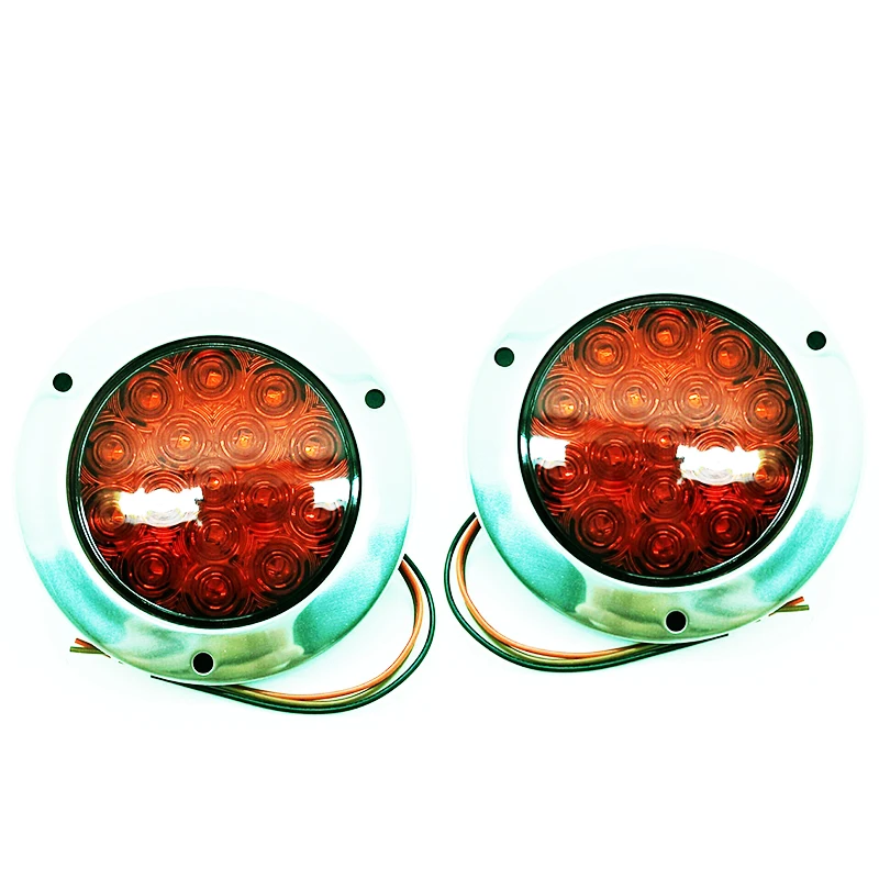 

1 Pair 12-24V Red Round Reverse Brake Turn Signal Rear Tail Light 16 LED for Car Truck Trailer RV