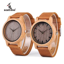 BOBO BIRD WA18L10 relojes Vintage ligeros redondos de madera de bambú de cuarzo con bandas de cuero para mujeres y hombres, relojes de diseño de marca superior