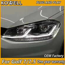 Стайлинга автомобилей фара для VW GOLF 7 MK7 обновление до MK7.5 дизайн гольф 7,5 фары, светодиодные фары DRL bi-ксеноновая линзы двойной U