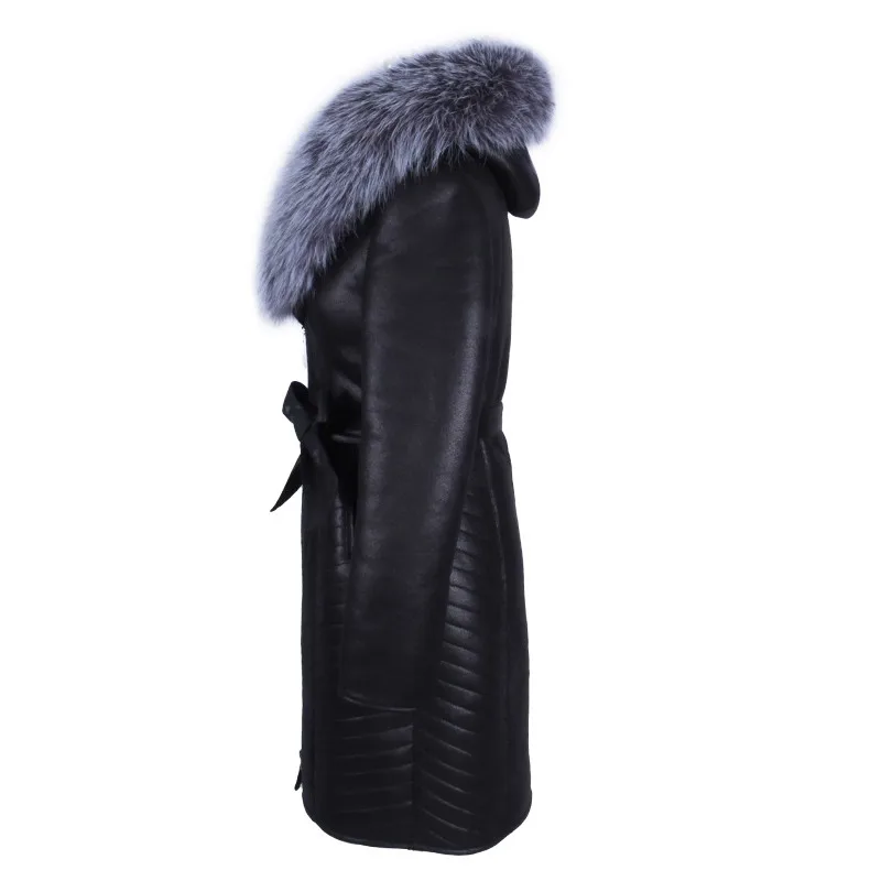 Winter Fashion Womens Real Fur Collar Jacket Long Sleeve Zipper Female Coat Chaquetas De Cuero Mujer Motorcycle Biker Plus Size