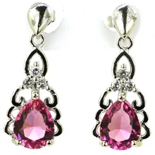 Красивый розовый турмалин CZ женский подарок серебряные серьги 24x10 мм