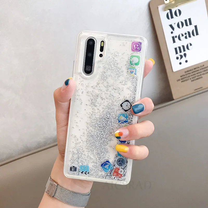 

For huawei P20 lite Nova 3E P30 pro Case Quicksand Mobile Apps Icon Pattern For huawei P30 lite Dynamic Liquid Hard Case Cover