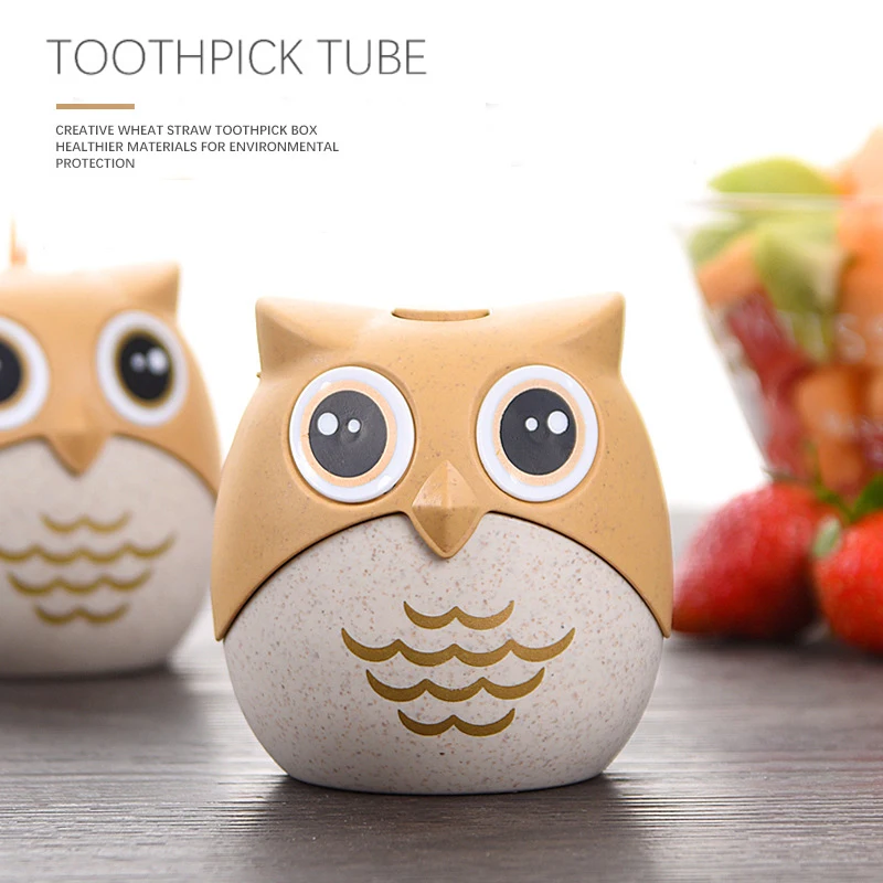 

New wheat straw owl toothpick box creative home desktop decoration toothpick copper cute cartoon toothpick bottle7.8*8.3cm