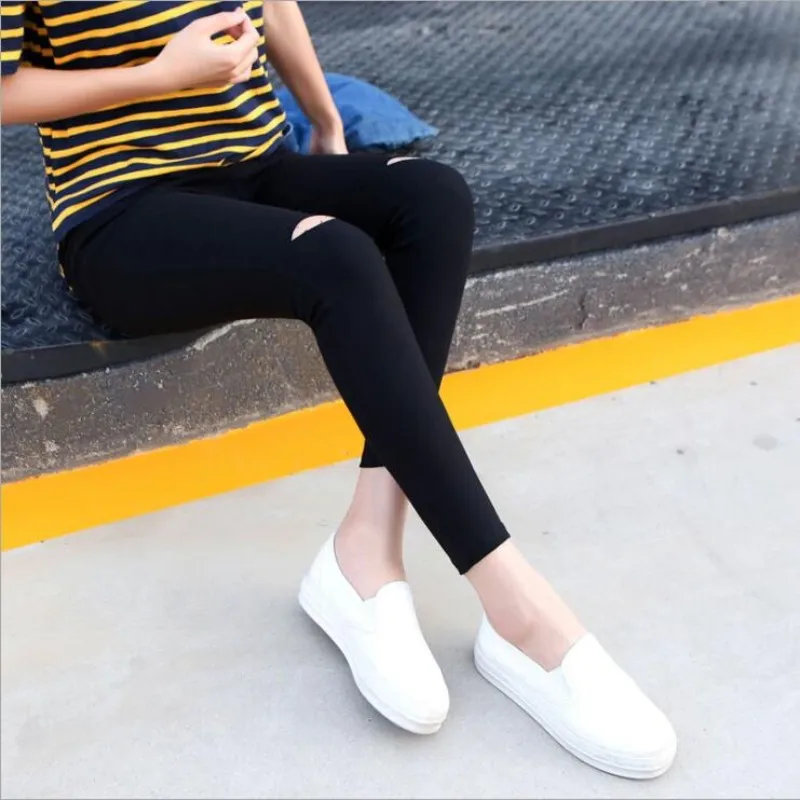 

Spring and autumn thin women's casual pencil pants women leggings wear fashion bottom feet trousers black hole leggings