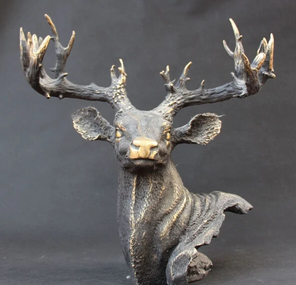 

shitou 003277 16" Folk Chinese Bronze Animals FengShui Deer Sika Head Bust Statue Figurine Set discount 30% (C0324)