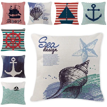 

Customized Pillowcases Conch Sailboat Printed Cushion Covers Anchor Pattern Marine Ship Throw Pillow Case Decorative Home Decor