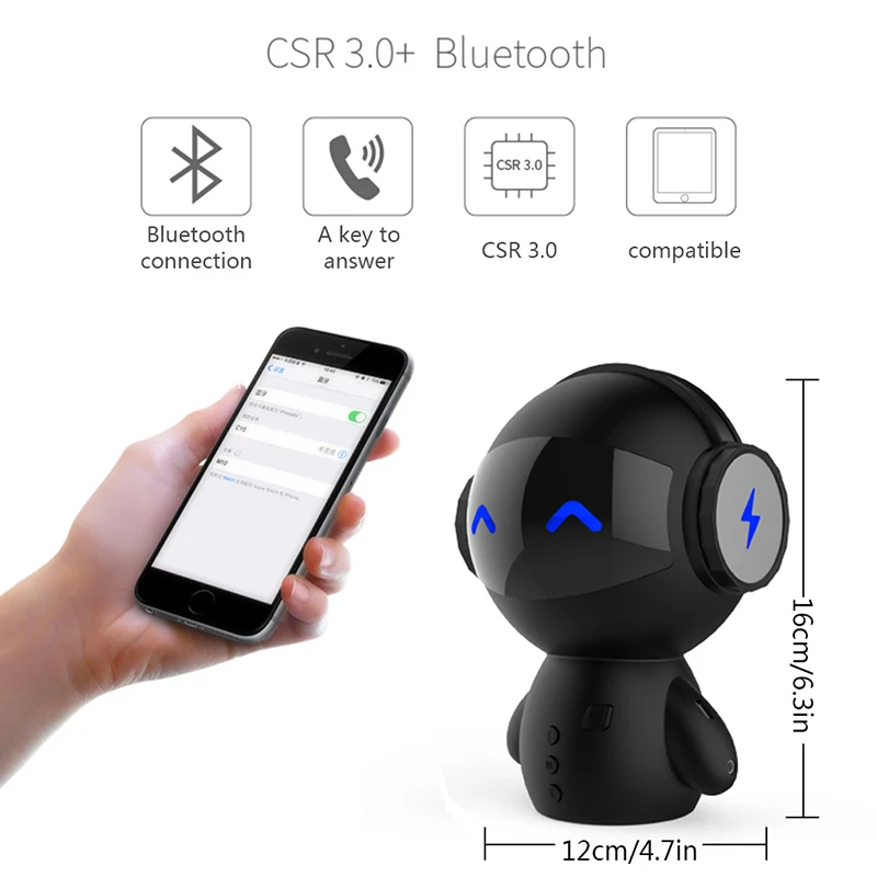 Инновационный робот умный Blueototh динамик с BT CSR 3,0 плюс бас-музыка звонки Handsfree TF MP3 AUX и функция power Bank