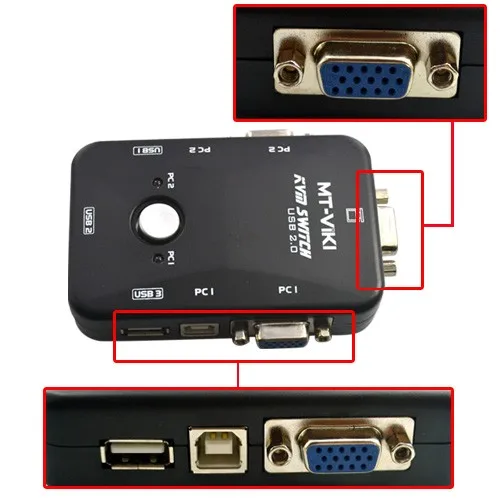 2 порта USB VGA KVM переключатель коробка + кабели для компьютера обмен монитор клавиатура мышь