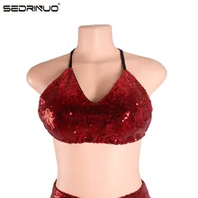 Sedrinuo Summer Style Sexy V neck Lace Up Ladies Dress Backless Club Party Dresses Prom Red Sequin Clothing Women Sets