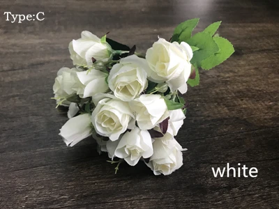 Zinmol красочные шелковые искусственные цветы 15 голова Мини Роза для домашнего декора для свадьбы Маленькие розы цветок букет украшение - Цвет: C white
