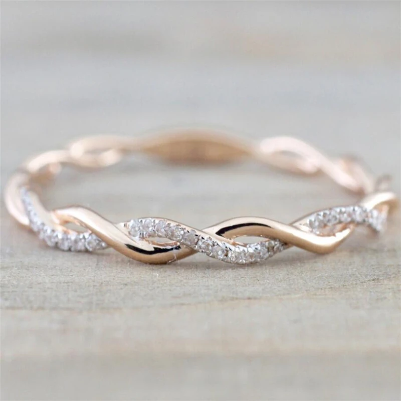 

Rose Gold Color Twist Classical Wedding Engagement Ring for Lady Germany Crystals Gift Rings Bague Female Cheap price