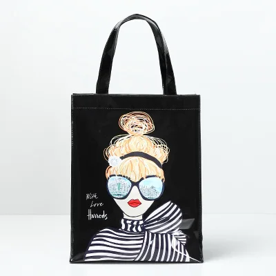 Модная девушка новая ПВХ сумка с принтом Большая вместительная водонепроницаемая сумка-тоут Повседневная сумка для покупок - Цвет: Black large