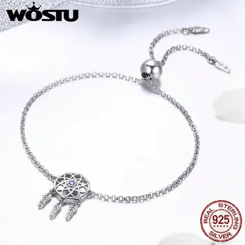

WOSTU Authentic 925 Sterling Silver Dreamcatcher Dream Catcher Chain Adjustable Bracelet For Women Romantic Jewelry Gift FIB111