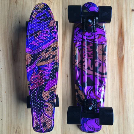 Цветочный Графический Печатный пластиковый мини-скейтборд круизер 2" X 6" Ретро лонгборд скейт длинная доска - Цвет: skull purple