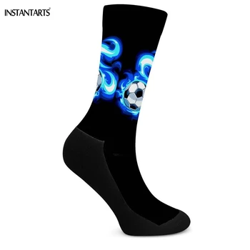 

INSTANTARTS Burning Blue Fire Football Soccer Print Man Sports Socks Outdoor Cycling Bike Socks Breathable Athletic Gym Socks