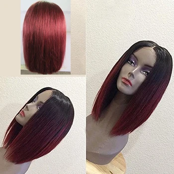 

LUFFYHAIR Ombre Bob Lace Front Wigs Brazilian Straight Lace Front Wigs Short Bob Two Tone Color 1b#T99j Remy Hair Wigs