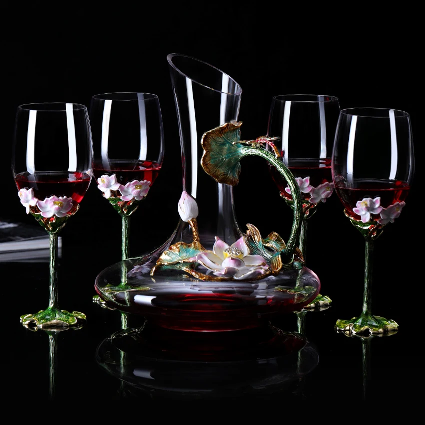 

Europe enamel red wine glass cup Retro Lotus goblet Lead-free crystal cups champagne glasses cups Wedding glasses home drinkware