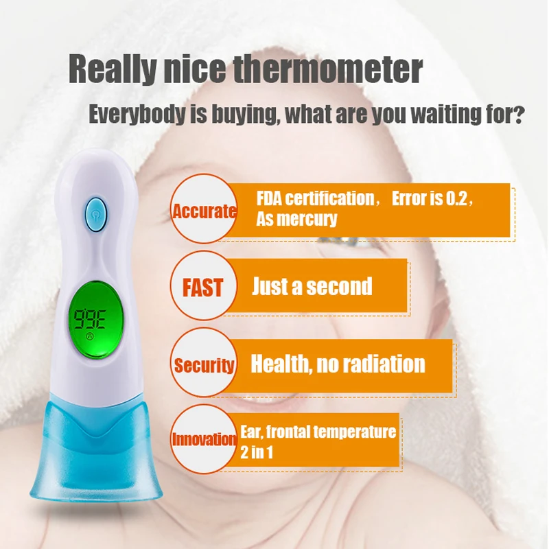 

1Pcs Multifunctional Smart Adult Kids Medical Fever Body Electronic Forehead Ear Baby Infrared Digital Thermometer Lcd Products