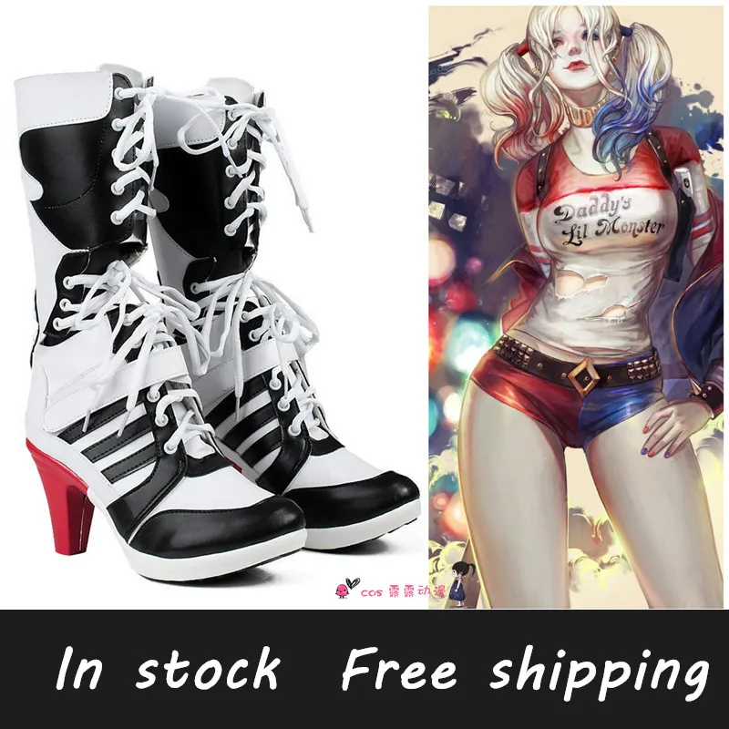 New Red Stripes High heels Harley Quinn Ankle boots Suicide Scuad cosplay shoes any size New Red Stripes High heels Harley Quinn Ankle boots Suicide Scuad cosplay shoes any size