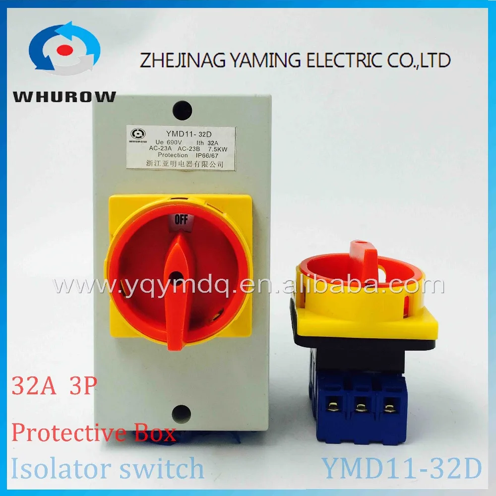 

Isolator switch with protective box cover waterproof YMD11-32D 3P IP66 rotary changeover switch on-off power cutoff