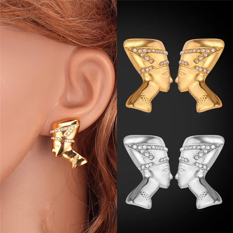 

Collare Nefertiti Head Earrings For Women Gold/Silver Color Rhinestone Egypt Queen Earrings Fashion Egyptian Jewelry E135