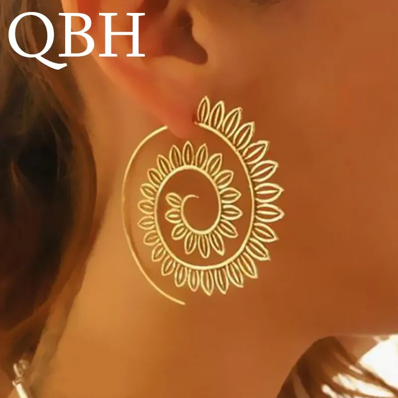 

EK794 Bohemian Round Spiral Drop Earrings Big Ethnic Gold Silver Color Punk Whirlpool Gear Earrings for Women Fashion Jewelry