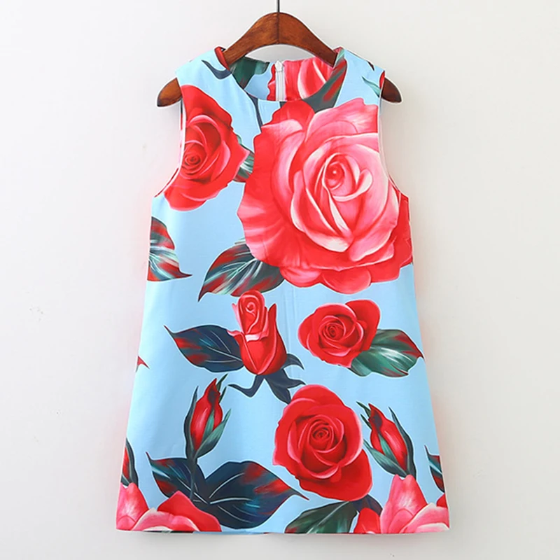 

Menoea Children Summer Dress Europen and American Style Kids Sleeveless Floral Printing Clothing Dress Design 3-8Y Baby Dress