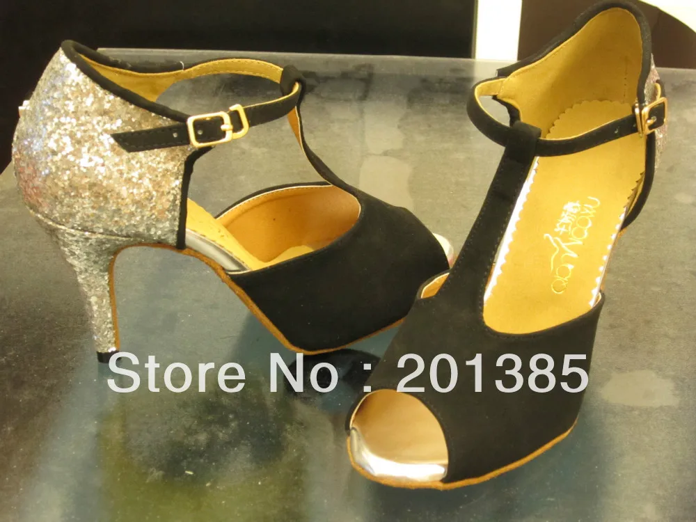 ; женские Серебристые блестящие черные замшевые туфли с Т-образным ремешком для бальных танцев; обувь для сальсы; размеры 35,36, 37,38, 39,40, 41