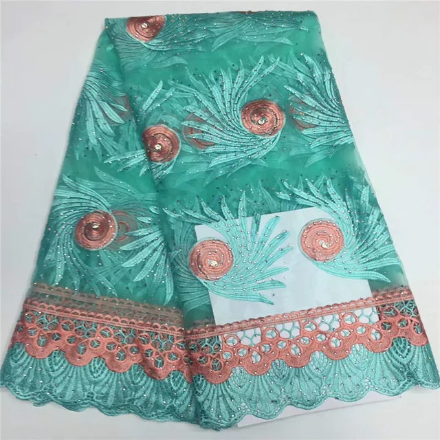 

Latest Design Green African Tulle Lace Fabric High Quality African Lace Fabric With Stones Lace Material For Bridal Lace
