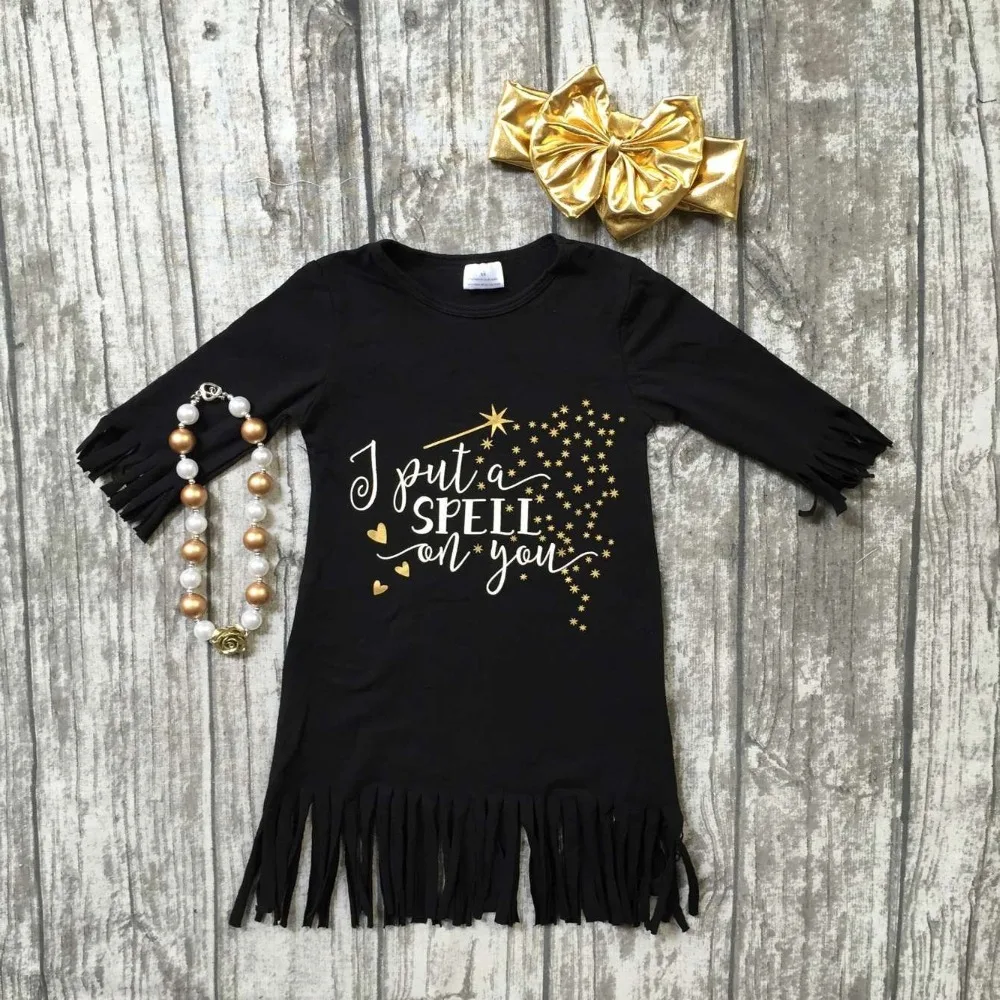 baby girls spring Fall dress dress girls I put a spell on you tassel dress baby children black