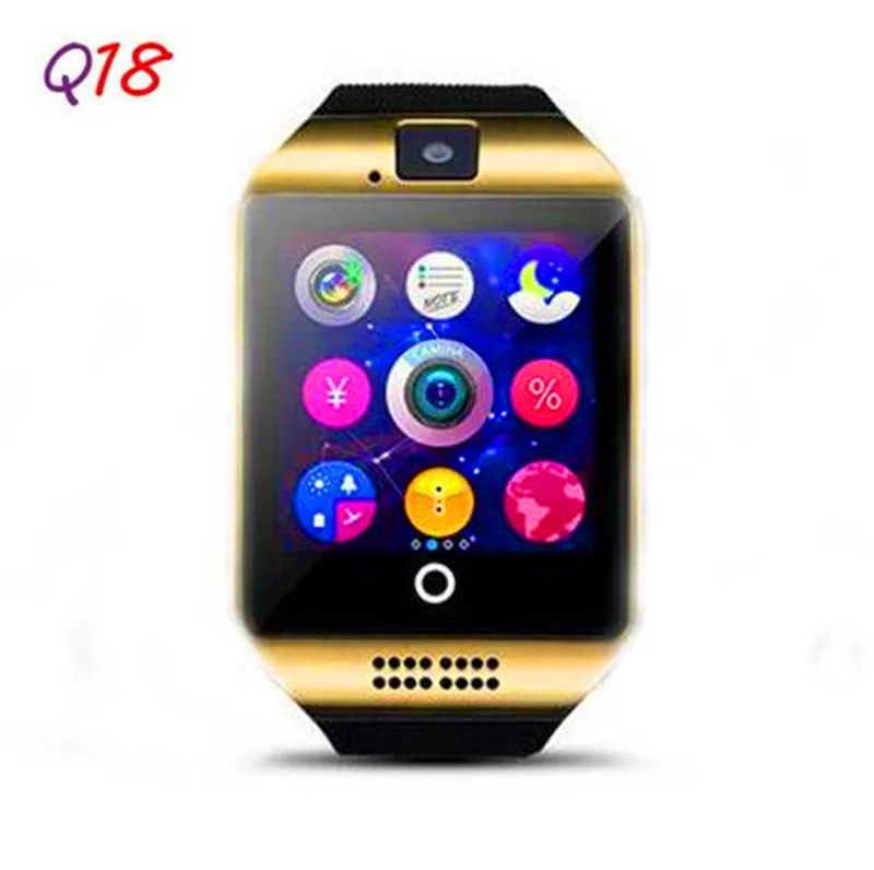 Smartch Bluetooth Смарт часы Q18 с камерой Facebook Whatsapp Twitter Синхронизация SMS Smartwatch поддержка SIM TF карты для IOS Android - Цвет: Gold