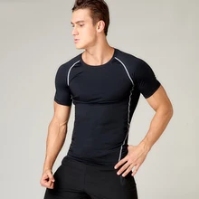 О-образным вырезом мужские компрессионные рубашки для бега обтягивающее функциональное нижнее белье мужские спортивные мужские Бодибилдинг Бег тренировки тренажерный зал футболка одежда