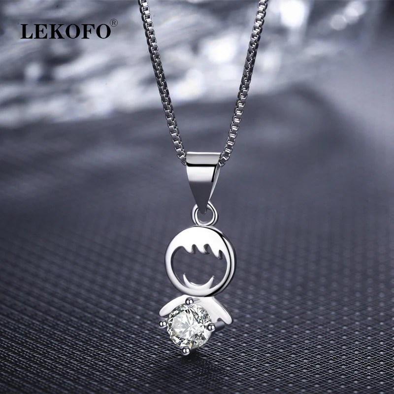 

LEKOFO Women Fashion Simple Crystal Small Pendant Necklace Women Jewelry Superman Cubic Zirconia Silver Pendants