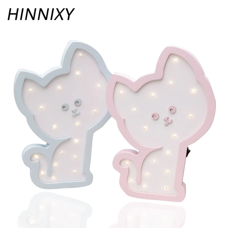 

Hinnixy Lovely Cat Night Lamp LED Children Bedroom Bedside Decorative Light Fixtures Pink Blue Kitten Shape Toy Lamp Kids' Gifts