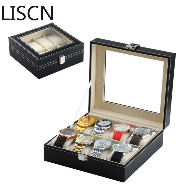 

LISCN 2019 New High Quality PU Leather 8 Slots Wrist Watch Display Box Storage Holder Organizador De Gafas y Reloj